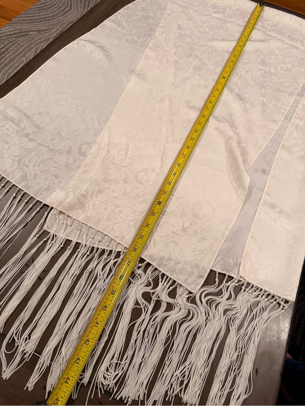 Charter Club 100% Silk Ivory Floral Jacquard Fringe Shawl Wrap #709 - Picture 10 of 11
